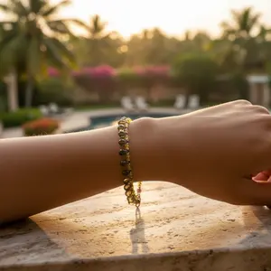 Tobillera con Cuentas de Piedras Preciosas para Mujer, Chapada en Oro de 18K, Acero Inoxidable, con Diamantes de Imitación y Jade - Product Image 2