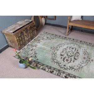 4.5x7.5 ft Vintage Rug, Turkish Area Rug, Green <b>Brown</b> Floral Rug - Product Image 5
