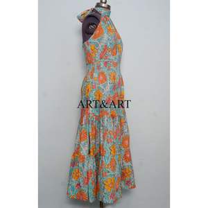 <b>Indian</b> hand block cotton long <b>dress</b> woman stylish party wear floral <b>print</b> <b>dress</b> personalized bride wedding gift for women - Product Image 3