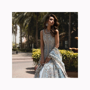 2024 nuevo estilo de algodón de seda pesada indio pakistaní boda Salwar Kameez dibujado a mano vestido de traje de novia estampado para mujeres - Product Image 3