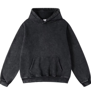 Sweat à capuche uni à logo personnalisé corde de poche lourde 450GSM coton velours fabricant de gros solide sweat à capuche de base surdimensionné - Product Image 1