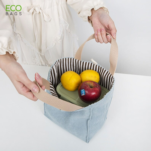 Bolsas de almuerzo de pana de alta calidad 2023 para niños, bolsas de cosméticos al por mayor de fábrica OEM ODM con cierre abierto de poliéster a la moda - Product Image 6