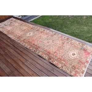 Vintage Rug, <b>Runner</b> 3x11.4 ft Turkish Rug, <b>Red</b> Patchwork Wool Rug - Product Image 2