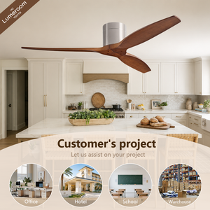 42 Inch Contemporary Ceiling <b>Fan</b> Without Light Brushed Nickel Flush Mount <b>Fan</b> <b>with</b> 3 Solid Wood Blades and <b>Remote</b> - Product Image 3