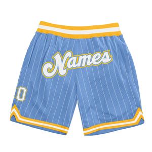 Pantalones Cortos de Baloncesto Industrie Direct Personalizados, Color Azul Claro con Rayas Blancas, Detalles en Blanco y Dorado, Auténticos - Product Image 1