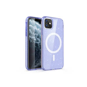 Étui en silicone compatible MagSafe pour iPhone 11 Plus, effet marbre scintillant de luxe, transparent, violet, brillant, antichoc, coque arrière - Product Image 1