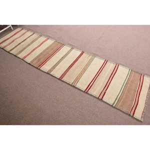 Tapis vintage, tapis de couloir 2,6x10,9 pieds, tapis turc en laine persane marron - Product Image 3