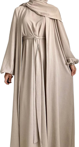 ชุดเดรสแบบอบายะทรงบอลกาวน์เรียบหรู ดีไซน์ใหม่ปี 2025 สีพื้น ผ้าชีฟองออร์แกนซ่าแบบสองด้าน สวมใส่ได้สองแบบ สไตล์ดูไบ อิสลาม พร้อมชายกระโปรงยาวแบบชาเปลในตัว - Product Image 4