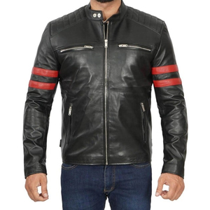New Style <b>Men's</b> Real Sheepskin Leather Motorcycle Bomber Jacket Waterproof Hooded with Front Custom Logo - Product Image 5