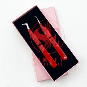 แหนบปลายขนตาปลอมทำจากสแตนเลสสีเงินแหนบต่อขนตา J2สีแดงกุหลาบติดโลโก้ได้ตามต้องการ - Product Image 5