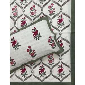 Hand Block Printed King Size 100% Cotton Double Bedsheet Pillow Cover Eco-Friendly Floral <b>Comforter</b> <b>Set</b> for Home 3 Pcs <b>Set</b> - Product Image 1