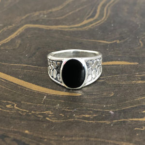 Men's Black Onyx Signet <b>Ring</b> (7.8 Grams) Fine Jewelry with <b>Garnet</b> Geometric Statement Design Bezel Setting Everyday Wear - Product Image 1