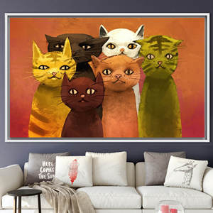 ผ้าใบพิมพ์ลาย: โปสเตอร์แมวแบบนามธรรม ศิลปะติดผนังแนวสัตว์สมัยใหม่ 1P:กรอบสีขาว - Product Image 1