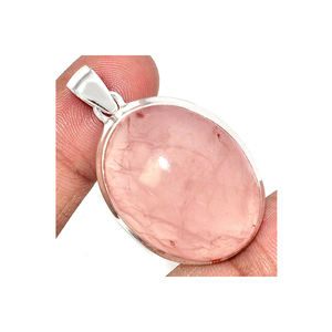 Nueva llegada elegante colgante de cuarzo rosa para mujer cuarzo rosa Natural 925 plata esterlina sólida colgante de piedras preciosas joyería - Product Image 1
