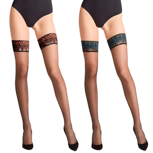 Medias Altas de Nylon Fino para Niñas, Medias Transparentes Sexys y Lindas con Estampado de Encaje de Pavo Real, Diseño Sólido, para Uso en Invierno y Verano - Product Image 1