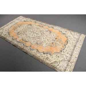 Alfombra Turca Vintage de 4.2x8.5 pies, Alfombra Ikat Naranja - Product Image 1