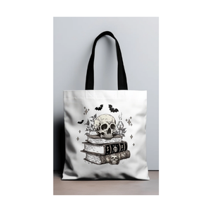 กระเป๋าโท้ทผ้าฝ้ายโบฮีเมียนแบบสั่งทำได้กระเป๋าผ้าปักลายกะโหลกแนวนามธรรมรีไซเคิลได้แบบทันสมัยน้ำหนักเบา100% ปรับแต่งได้ - Product Image 5