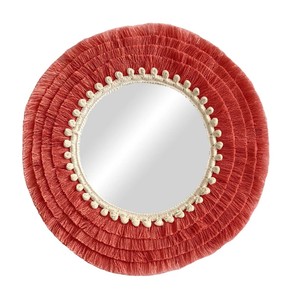 Espejo Redondo con Flecos de Colores Oscuros de Alta Calidad, Espejo de Algodón, Decoración de Pared Estilo Boho - Product Image 1