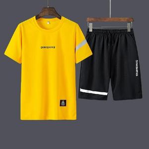 Ensemble t-shirt et short blanc à logo personnalisé pour hommes, tenue deux pièces d'été à col haut 100% coton - Product Image 5