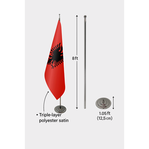 Drapeau d'intérieur officiel de l'Albanie, personnalisé, 3x5 pieds, en nylon et polyester, imprimé numériquement, style fanion, avec mât en aluminium et fibre de verre - Product Image 6