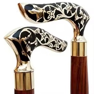 HMA Handmade Durable Cane Hiking <b>Stick</b> with Lightweight Antique Brass <b>Handle</b> Modern Wooden Finish Iron <b>Stick</b> Tip 375 lb Capacity - Product Image 5