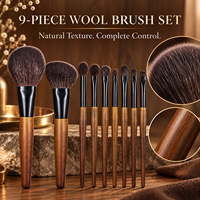 Pinceau de maquillage en poils de chèvre brun, manche en bois massif, pinceau cosmétique pour le visage, pour le fond de teint, le blush et la poudre, les sourcils