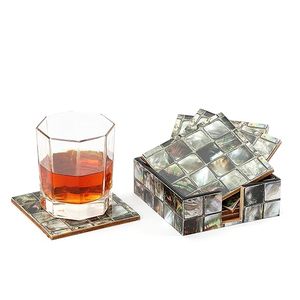 Juego de posavasos de té MDF con incrustaciones de madreperla de estilo clásico hecho a mano, piedra pulida para regalos de boda, decoración del hogar, precio económico - Product Image 3