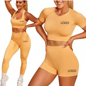 GAF <b>Women</b> Long Sleeve Set High Waist Yoga Tight Pants Workout Apparel Gym Clothing Seamless <b>Leggings</b> And <b>Crop</b> Top Yoga Set - Product Image 4