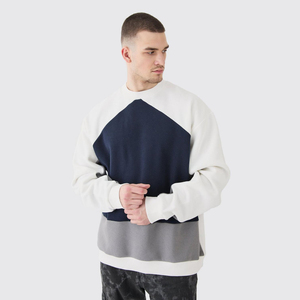 Pull à capuche à col rond surdimensionné personnalisé pour hommes OEM Pull en tricot à blocs de couleurs anti-rétrécissement et anti-rides Sweatshirts grande taille - Product Image 1