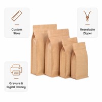 Sachet de café en papier kraft personnalisé à fond plat avec fermeture éclair refermable pour le stockage des grains de café