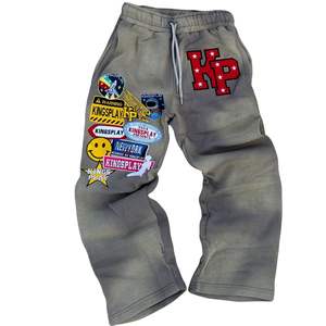 Pantalones Deportivos para Hombre con Parches Gráficos, Corte Holgado, Felpa, Estilo Urbano, Decorados, Casuales, para Uso Diario - Product Image 1