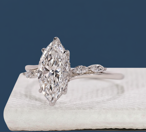 Bague de fiançailles en or blanc 14 carats, diamant de laboratoire taille marquise 1,14 carat, VVS2 F, certifiée IGI, plaquée rhodium, style ethnique - Product Image 2