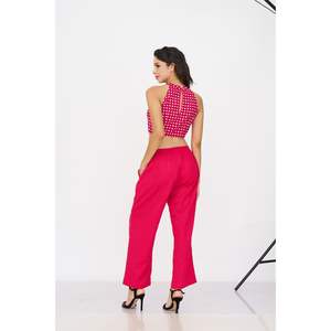 Top court sans bretelles en gingham rose pour femme avec fermeture éclair décorative - Product Image 2