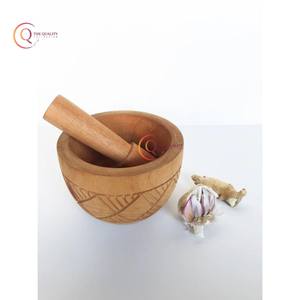 Weave Pattern Wooden Mortar & Pestle Handmade <b>Mini</b> Rounded Kitchen <b>Grinder</b> & Wooden Crusher Jar For Restaurant Resorts Top Price - Product Image 1