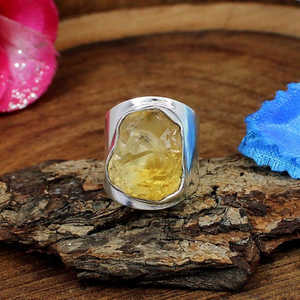 Anillo de piedras preciosas de citrino en bruto, Plata de Ley 92,5, chapado en oro blanco y amarillo, ajuste de bisel de oro rodio, forma elegante, 17x14mm para - Product Image 3