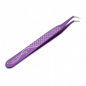 Pinzas de Precisión para Pestañas de Acero Inoxidable con Mango Morado, Punta Suave, Antiestáticas y Diseño Ligero - Product Image 3