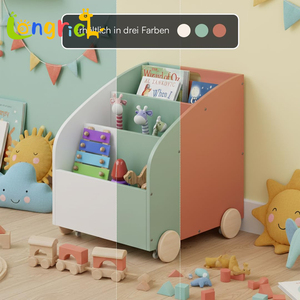 Estantería <span class=keywords><strong>Infantil</strong></span> de Madera <span class=keywords><strong>con</strong></span> <span class=keywords><strong>Ruedas</strong></span>, Estante para Niños <span class=keywords><strong>con</strong></span> 3 Compartimentos para Libros y Almacenamiento de Juguetes - Product Image 4