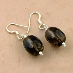 Boucles d'oreilles en cristal de quartz fumé en argent sterling, bijoux en pierres précieuses facettées - Product Image 1