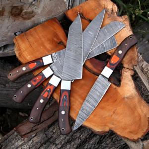 Ensemble de couteaux de chef en acier Damas à 67 couches, fabriqués à la main |   Couteaux de cuisine écologiques ambidextres 5 pièces avec manches en bois |   OEM - Product Image 4