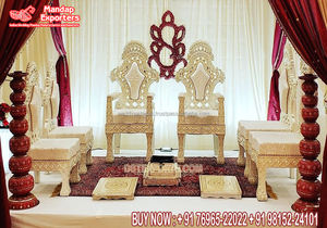 Mandap para Bodas Indias, Conjunto de Sofás Modernos de Respaldo Bajo y Sillas Portátiles de Madera para Vidhi - Product Image 5