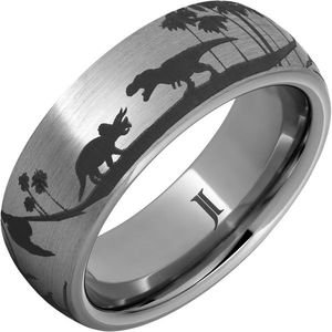 แหวนทังสเตนทนทานสำหรับสวมใส่ทุกวันพร้อมลายไดโนเสาร์ - Product Image 1
