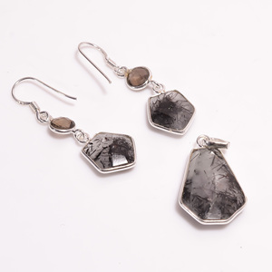 925 <b>Sterling</b> <b>Silver</b> Fine <b>Dangle</b> <b>Earrings</b> & Pendant Handmade High Quality Jewelry with Classic Drop Design Quartz Stone - Product Image 2