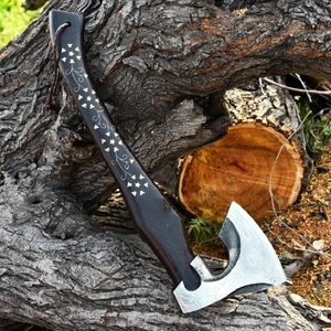 Hacha de acero damasco hecha a mano de alta calidad grado industrial con mango de madera para acampar al aire libre - Product Image 6