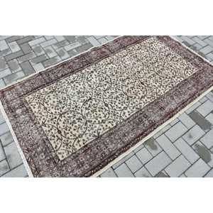 Turkish 3.8x6.7 ft Rug, Area Vintage Rug, <b>Brown</b> Beige Plants & trees <b>Wool</b> Rug - Product Image 2
