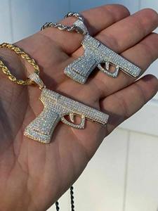 สร้อยคอจี้เพชรโมอิสซาไนต์ VVS สุดฮิต ดีไซน์ปืน ชุบทองคำขาว เงินแท้ 925 ประดับเพชรระยิบระยับ สไตล์ฮิปฮอป - Product Image 2