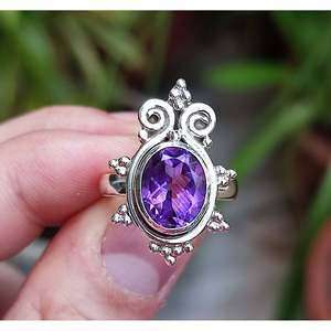925 Sterling Silver <b>Boho</b> <b>Ring</b> Handmade Natural Amethyst Gemstone Oval Cut Purple Women's <b>Ring</b>-Gift - Product Image 1