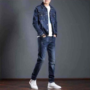 Classic Washed Stretch Casual Slim Fit Denim Set Jeans para hombre y chaqueta de jeans - Product Image 2