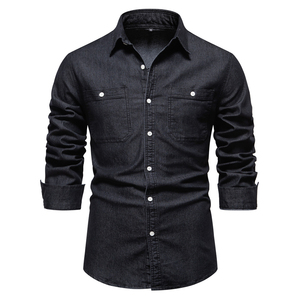 Camisas de hombre con logotipo personalizado camisas de manga corta de doble botonadura de color sólido para hombres y mujeres camisa de mezclilla casual OEM - Product Image 2
