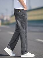 Jean en denim extensible décontracté pour homme, coupe droite, noir/gris moyen, confortable, respirant, teint en pièce, écologique, haute qualité