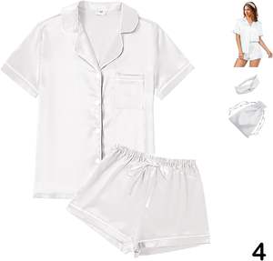 4 pièces femmes Satin soyeux pyjama ensembles Floral solide motif à manches courtes chemise Sexy Simple Style PJ vêtements de nuit vêtements de nuit XS-4XL - Product Image 6